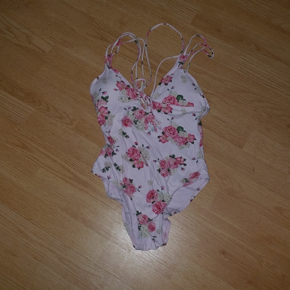 Pink floral bathing suit